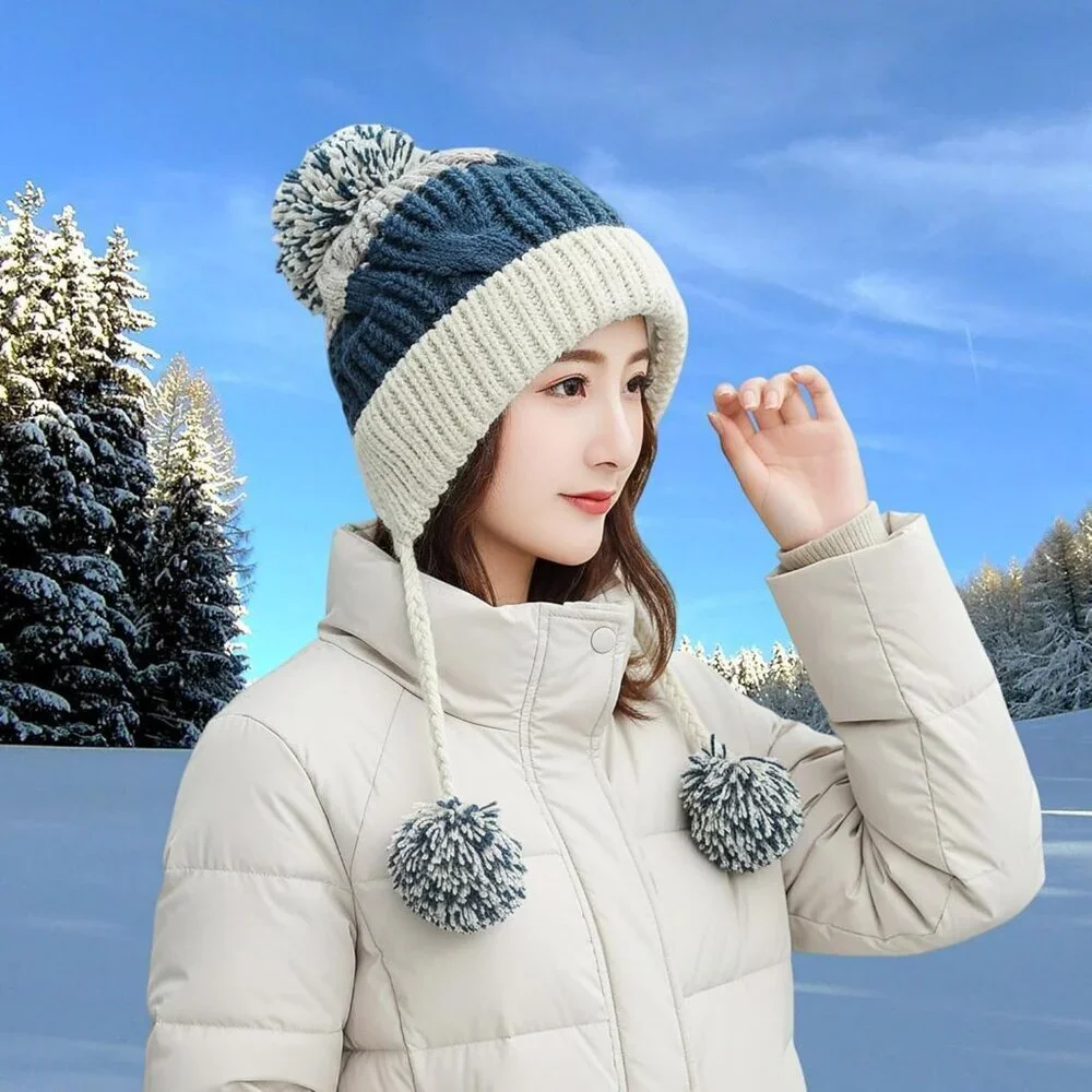 Women Lake blue Winter Peruvian Cover Ears Beanie Hat Ear Flaps Sherpa Snow